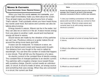 Waves and Currents | 3rd Grade Reading Comprehension Worksheet