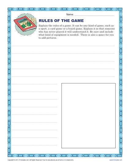 4th and 5th Grade Writing Prompt - Rules of the Game
