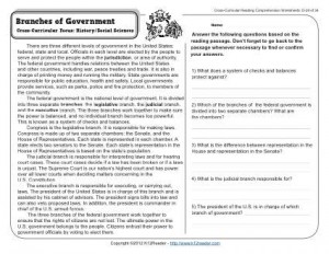 Branches of Government | 4th Grade Reading Comprehension Worksheet