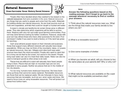 Natural Resources | 4th Grade Reading Comprehension Worksheet