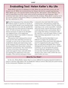 Evaluating Text: My Life | 8th Grade Reading Comprehension Worksheets