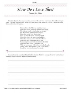 How Do I Love Thee? Supporting Ideas | 8th Grade Reading Passage Worksheet