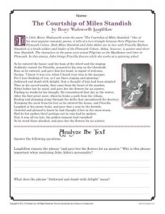 Thanksgiving Worksheet | The Courtship of Miles Standish