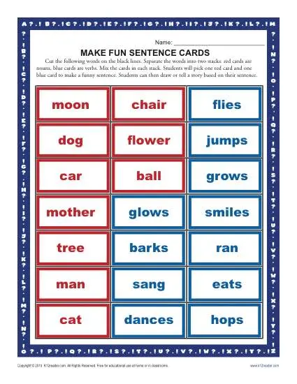 Make a Fun Sentence | Kindergarten and First Grade Worksheets