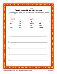 Sentence Writing Worksheet Activity - Use the Words to Write a Sentence