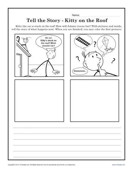 Kindergarten Writing Prompt Activity - Kitty on the Roof