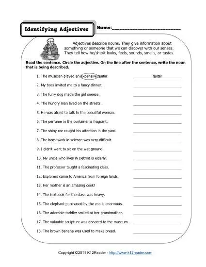 Identifying Adjectives | 3rd Grade Adjective Worksheets