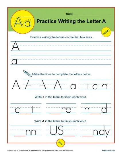 Handwriting Practice Activity - Letter A