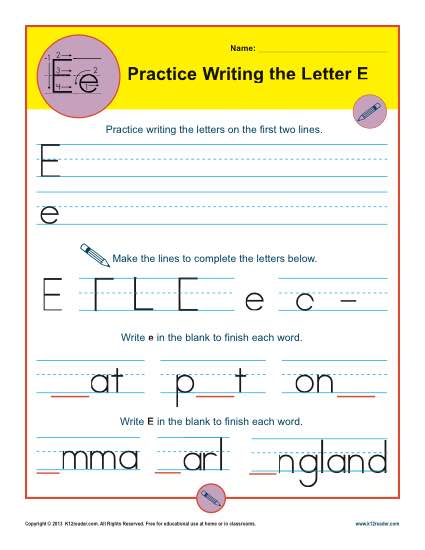 writing practice letter e