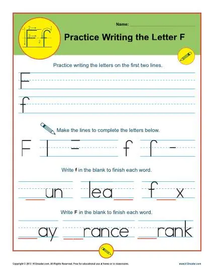 Handwriting Practice Sheet - Letter F