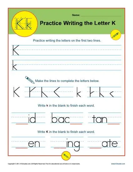 Handwriting Practice Sheet - Letter K