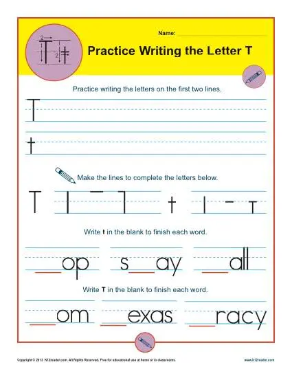 Letter T Handwriting Practice Worksheet - Have Fun Teaching