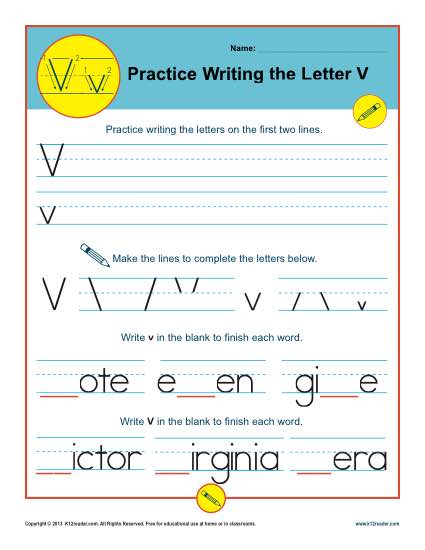 Handwriting Practice Sheet - Letter V
