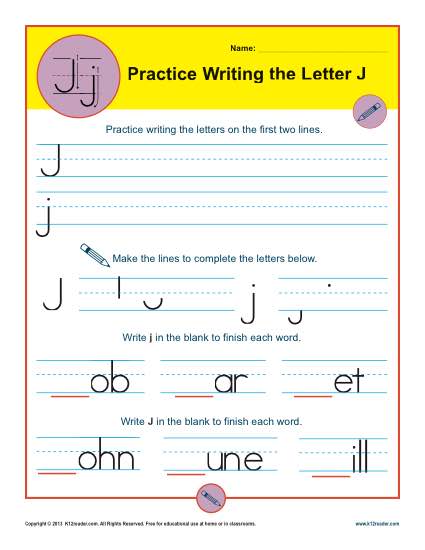 Handwriting Practice Sheet - Letter J