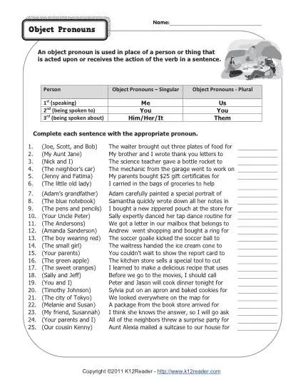 Object Pronouns | Pronoun Worksheets