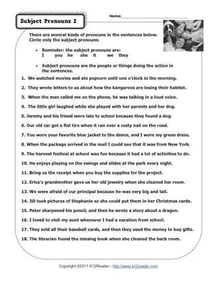 Subject Pronouns 2 | Pronoun Worksheets