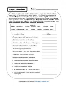 proper adjectives worksheets 3rd grade