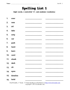 Spelling Worksheets| Free, Spelling Curriculum from K12reader
