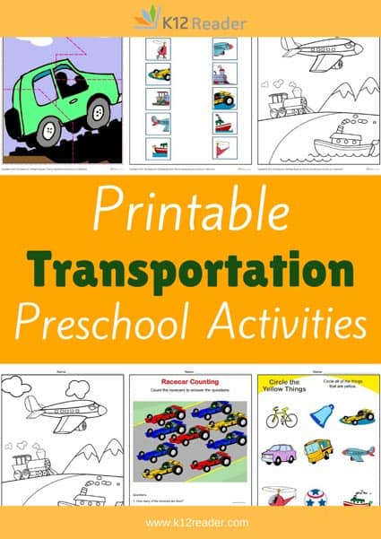 Transportation Themed Printable Activities for Preschool