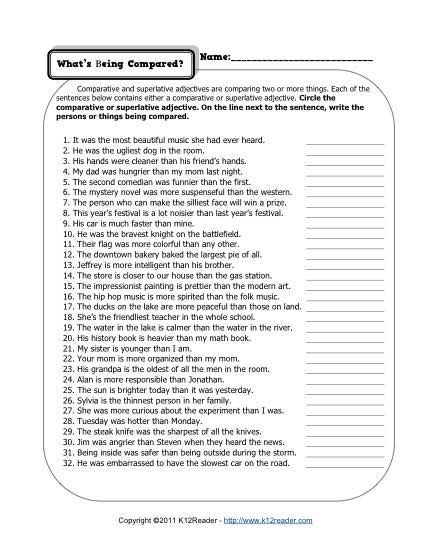 Superlative Adjective Worksheet 3rd Grade
