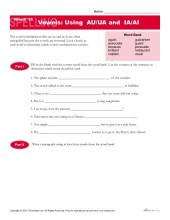 High School Spelling List 16 - Vowels: Using AU/UA and IA/AI