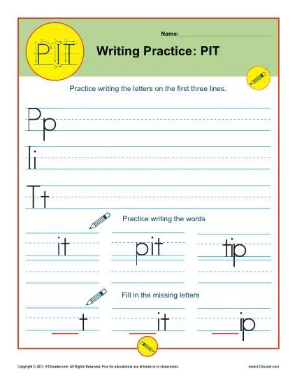 Handwriting Practice Sheet - P, I, T