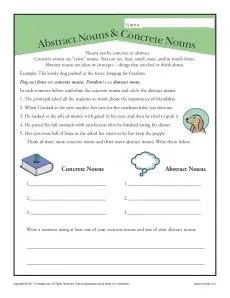 Abstract and Concrete Nouns | 3rd Grade Noun Worksheet