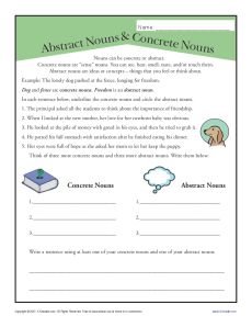 Abstract and Concrete Nouns | 3rd Grade Noun Worksheet