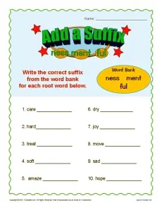 Suffix Worksheet Activity - Add a Suffix