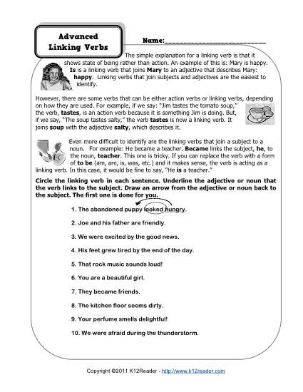 advanced linking verb worksheets