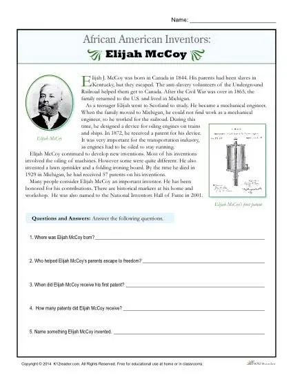 African American Inventors Reading Activity - Elijah McCoy