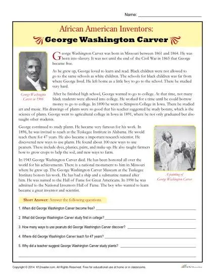 Printable African American Inventors Activity - George Washington Carver