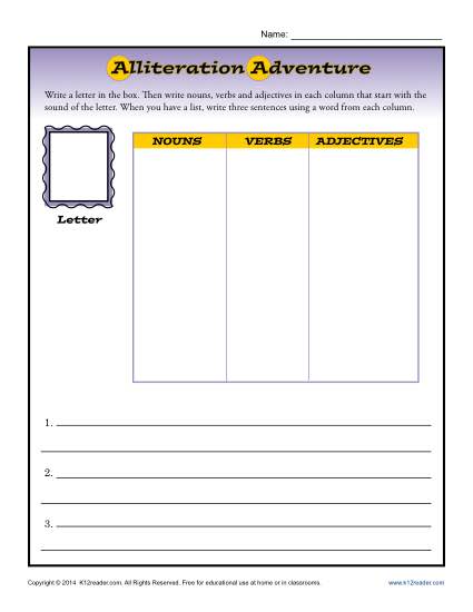 Alliteration Adventure Printable Worksheet Activity