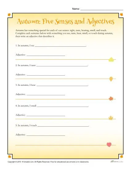 Autumn 5 Senses Worksheet Activity