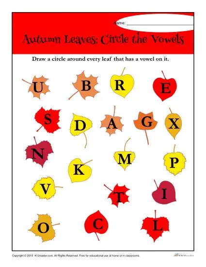 Autumn Leaves Worksheet - Circle the Vowels