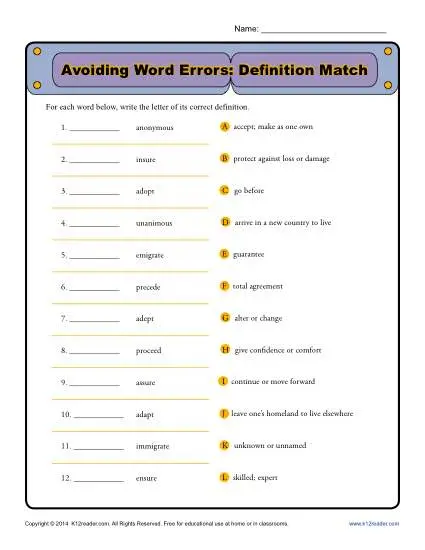 Commonly Confused Words Worksheet - Avoiding Word Errors