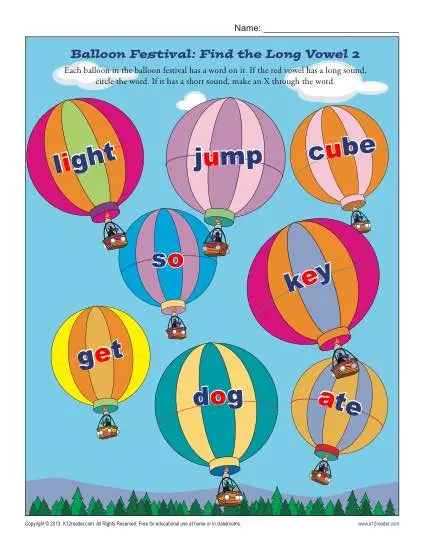 Balloon Festival 2 - Find the Short Vowel - Free, Printable Worksheet Lesson Activity