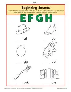 Beginning Sounds Worksheet Practice Activity - efgh