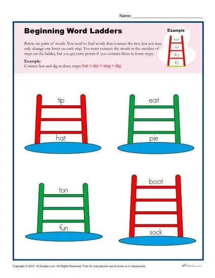 Beginning Word Ladder Printable Worksheet