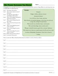 Free, Printable Bio Poem Activity - Someone You Know