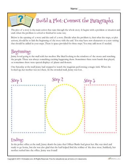 Building a Plot Worksheet Activity - Connect the Paragraphs