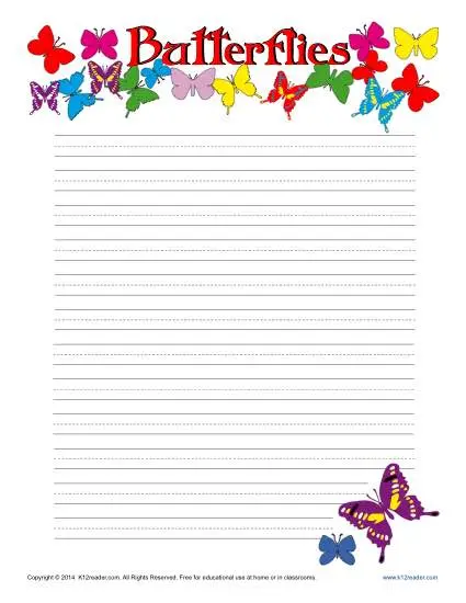 Butterflies Lined Writing Paper for Kids