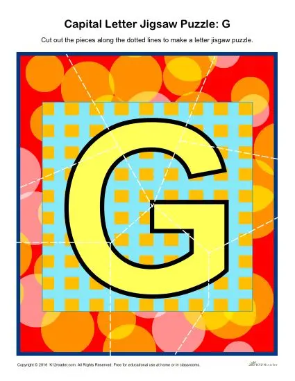 Preschool Alphabet Activity - Printable Capital Letter G Jigsaw Puzzle