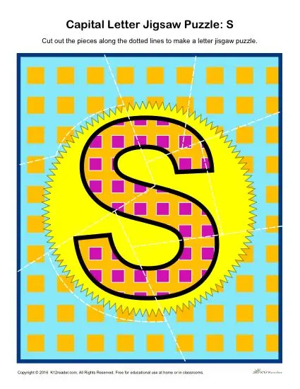 Preschool Alphabet Activity - Printable Capital Letter S Jigsaw Puzzle