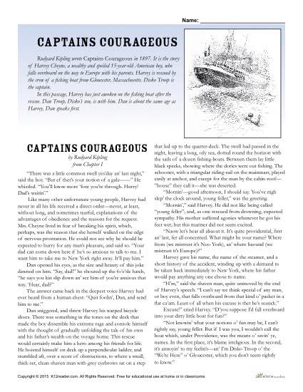 Captains Courageous Classic Literature Worksheet Activities