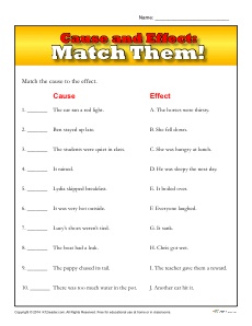 Cause and Effect Worksheet for 3rd and 4th Grade
