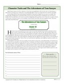 Character Traits Worksheets | The Adventures of Tom Sawyer
