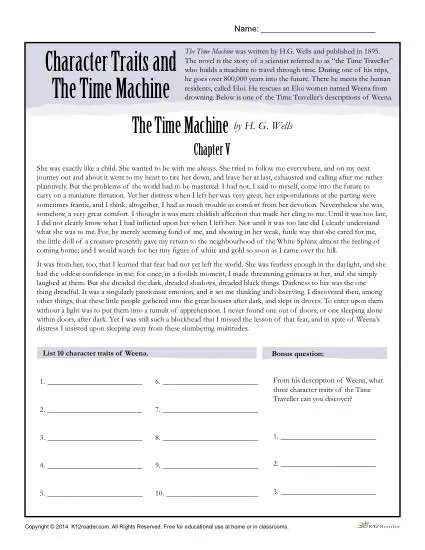 Character Traits Worksheets The Time Machine