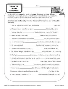 choose the correct homophone printable worksheet