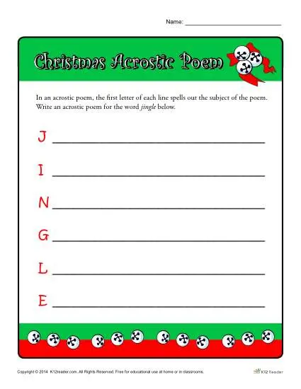 Printable Christmas Worksheet - Write an Acrostic Poem!